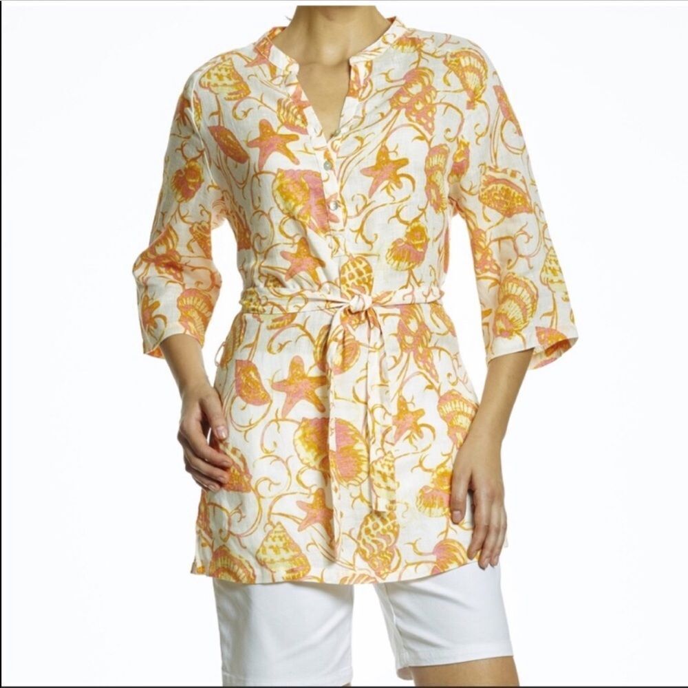 Margaritaville Starfish Shells Belted Tunic L Large NWT